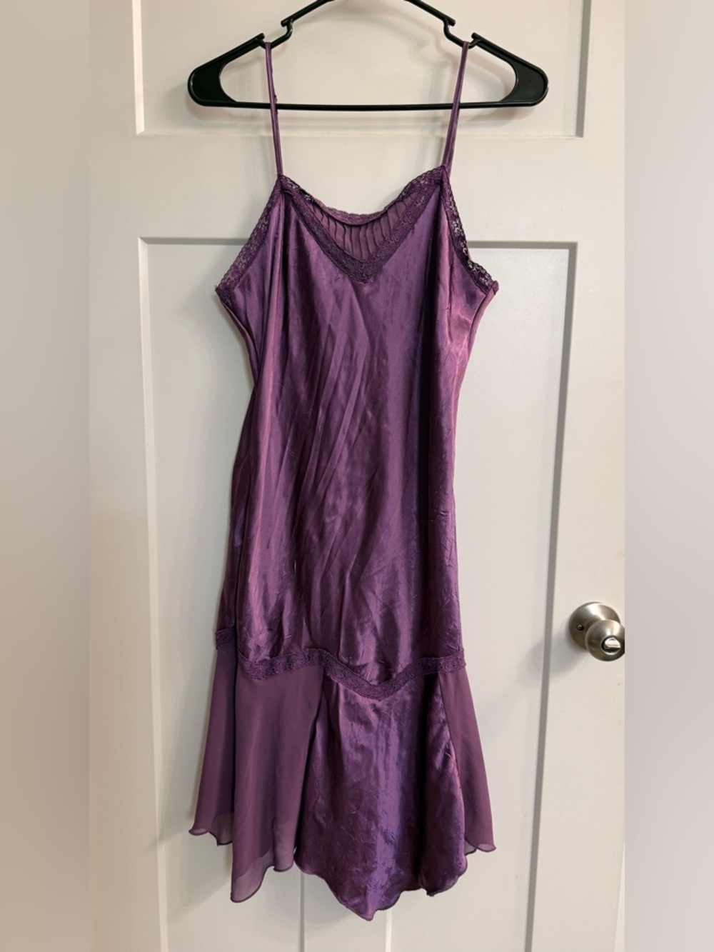 Beautiful purple Satin Slip with chiffon and lace Trim.